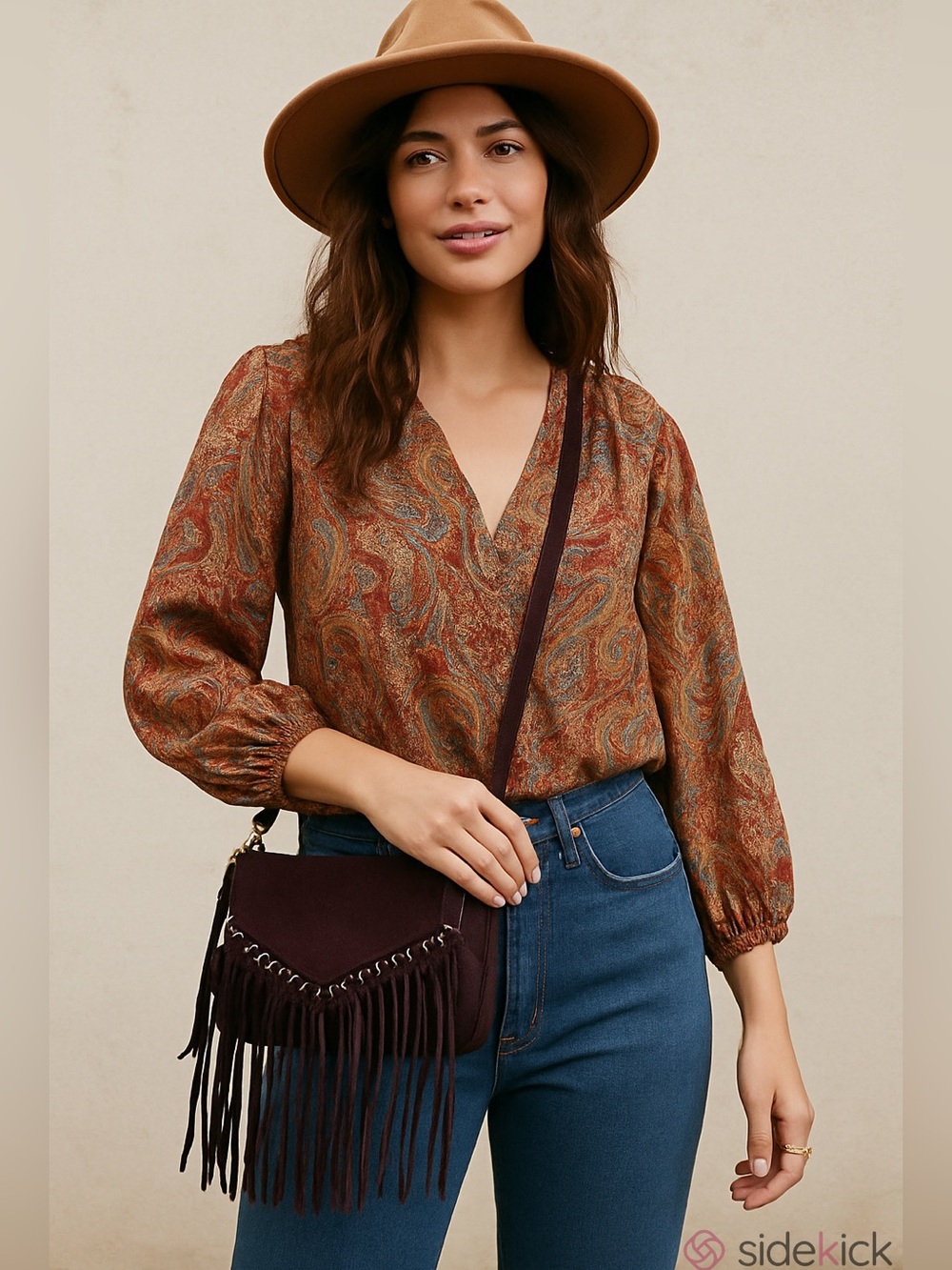 Haute Hippie Women’s Dark Brown Genuine Suede Grommet Fringe Flap Crossbody Bag - Picture 3 of 10